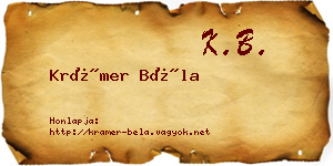 Krámer Béla névjegykártya